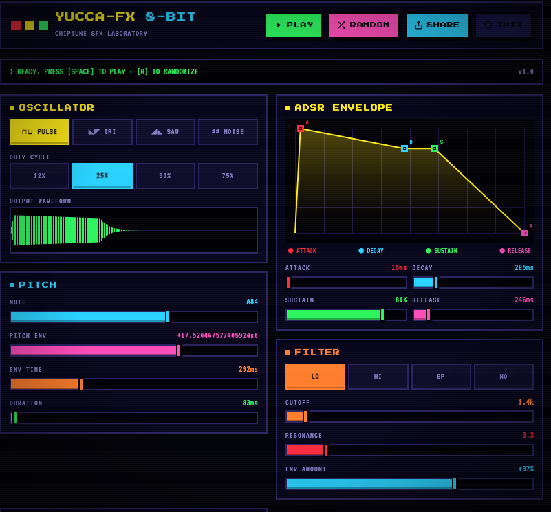 Yucca-FX 8-bit sound effect creator
